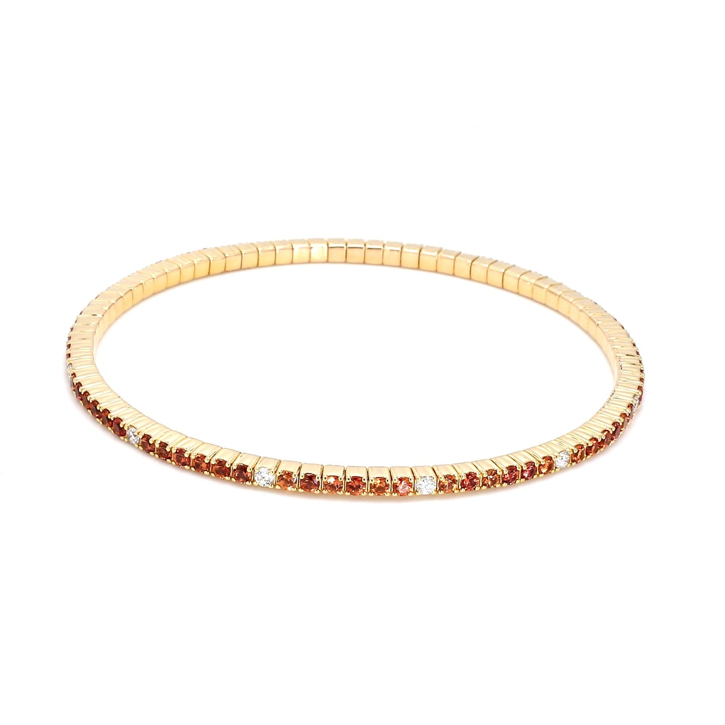 Diamond Orange Sapphire Stretch Bracelet 60mm-14K Yellow Gold