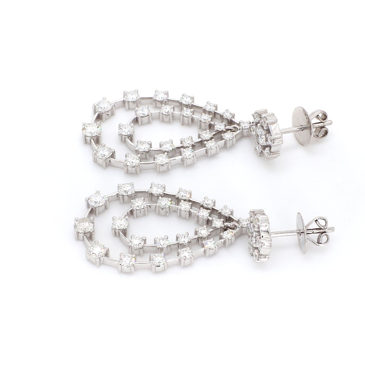 18K White Gold Diamond Open Teardrop Dangle Earrings