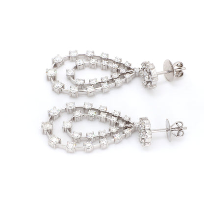 18K White Gold Diamond Open Teardrop Dangle Earrings