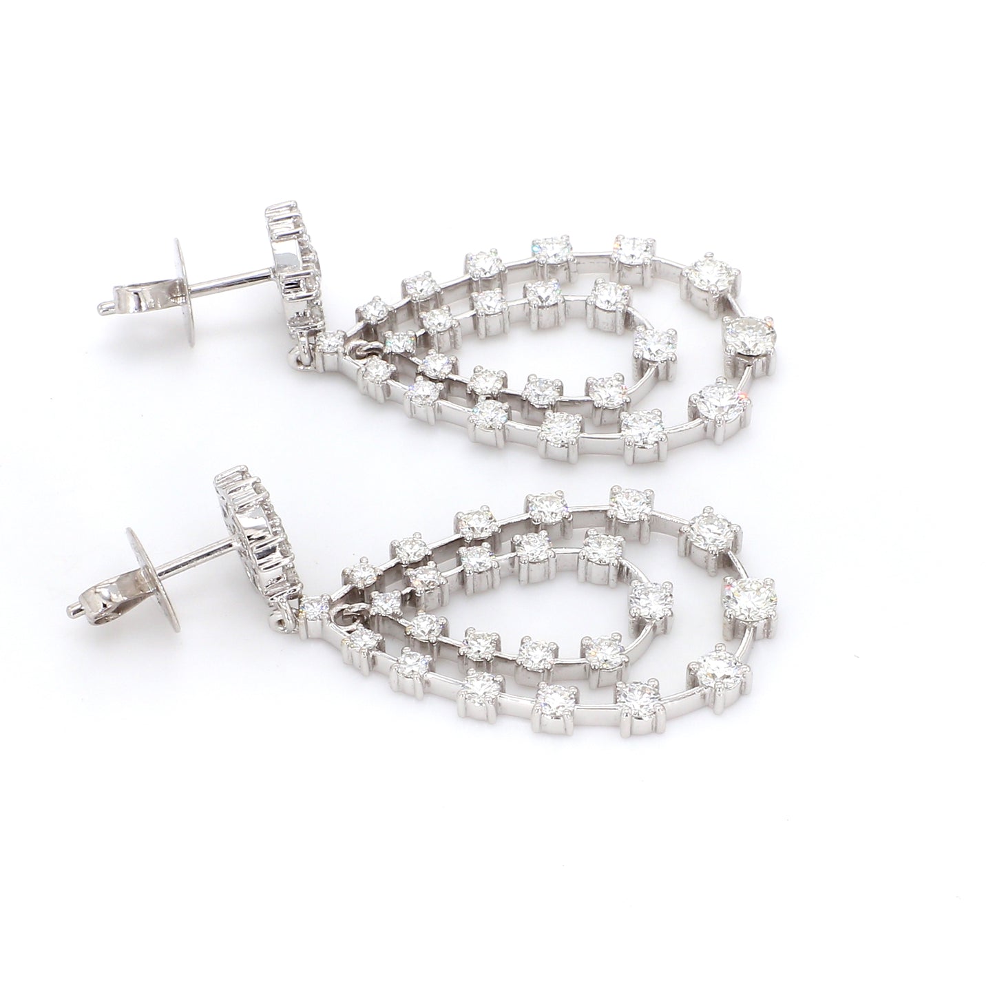 18K White Gold Diamond Open Teardrop Dangle Earrings