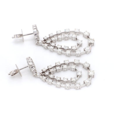 18K White Gold Diamond Open Teardrop Dangle Earrings