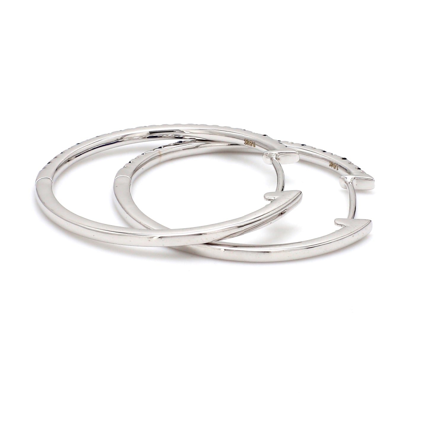 Natural Blue Sapphire & Diamond Hoop Earrings – 18K Gold | 30mm