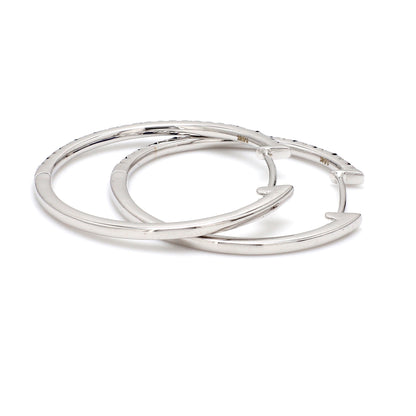 Natural Blue Sapphire & Diamond Hoop Earrings – 18K Gold | 30mm