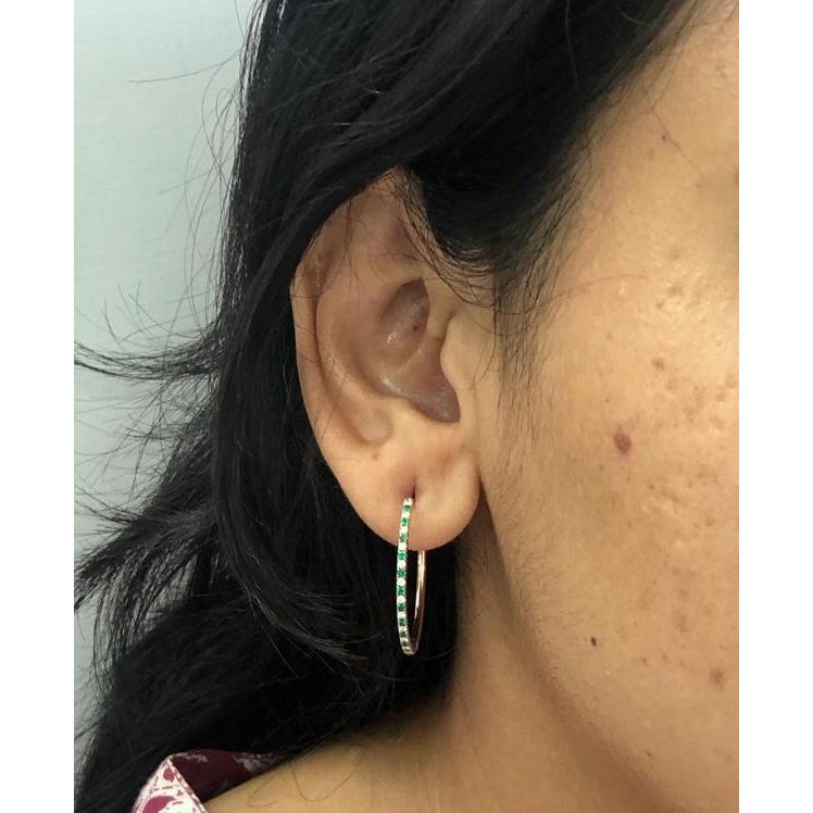 Natural Zambian Emerald & Diamond Hoop Earrings – 18K Gold | 30mm