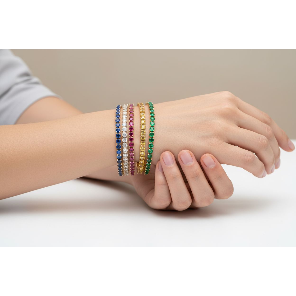 Pink Tourmaline Stretch Bracelet 60mm-14K Yellow Gold