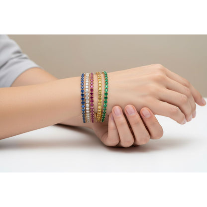 Pink Tourmaline Stretch Bracelet 60mm-14K Yellow Gold