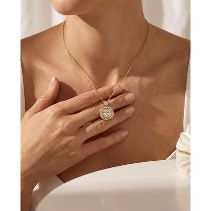 GIA Certified  1.00 Ct  Cushion Cut Diamond Halo Pendant – 18K Yellow Gold