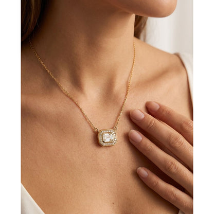 GIA Certified  1.00 Ct Emerald Cut Diamond Halo Pendant – 18K Yellow Gold