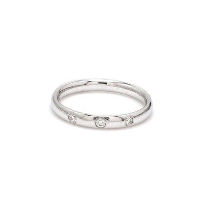 Three-Stone Diamond Band Ring – 18K White Gold | 2mm Diamonds