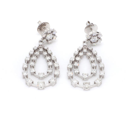 18K White Gold Diamond Open Teardrop Dangle Earrings