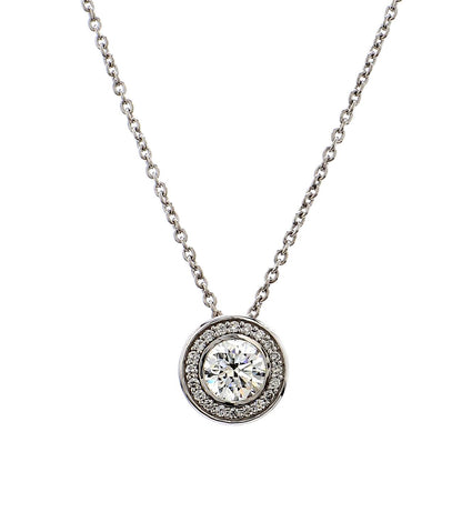 GIA Certified  1.00 Ct Round Cut Diamond Halo Pendant – 18K White Gold