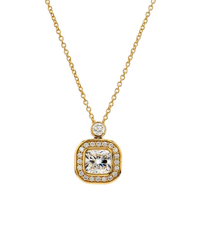 GIA Certified  1.00 Ct  Cushion Cut Diamond Halo Pendant – 18K Yellow Gold