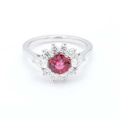 GIA Certified No Heat Pink Spinel Centre Diamond Halo Ring