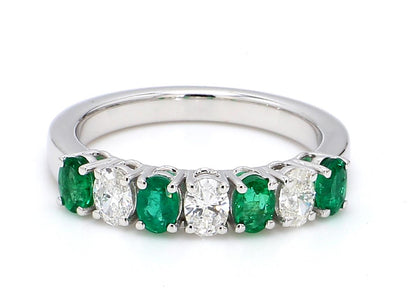 Zambian Emerald & Diamond Seven-Stone Band – Oval 4x3mm in 18K White Gold