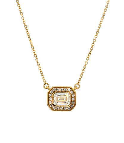 GIA Certified  1.00 Ct Emerald Cut Diamond Halo Pendant – 18K Yellow Gold