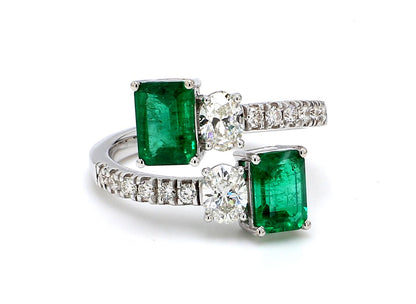 Zambian Emerald Toi et Moi Ring with Diamond Accents