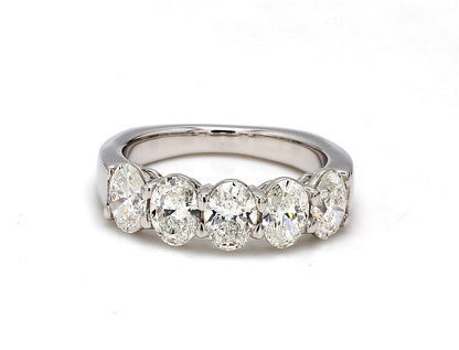 18K White Gold 5 Stone Oval Cut Wedding Band - GIA Certified