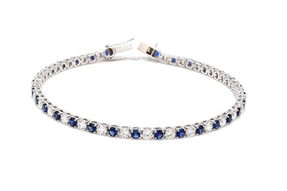18K White Gold Blue Sapphire and Diamond Tennis Bracelet- 4.50 ct tw
