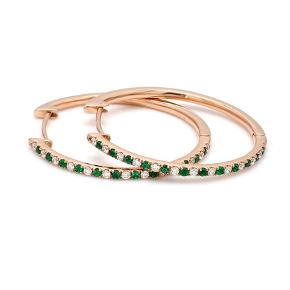 Natural Zambian Emerald & Diamond Hoop Earrings – 18K Gold | 30mm
