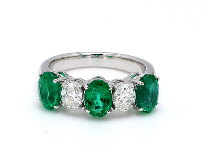 Zambian Emerald & Diamond Oval Band – 3 Emerald & 2 Diamond Alternating Ring