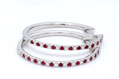 Ruby & Diamond Hoop Earring in 18K White Gold