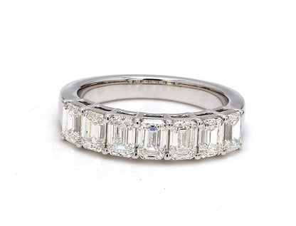 18K White Gold 7 Stone Emerald Cut Wedding Band - GIA Certified