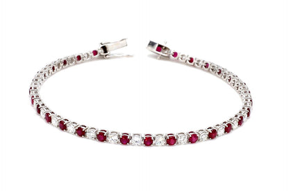 18K White Gold Ruby Diamond Tennis Bracelet- 4.50 ct tw