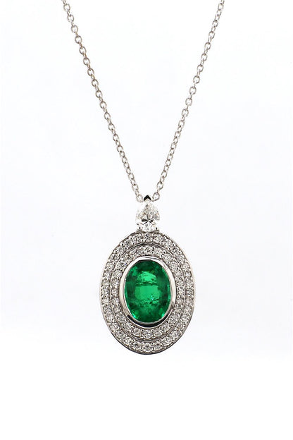 Diamond & Emerald Pendant in 18K White Gold