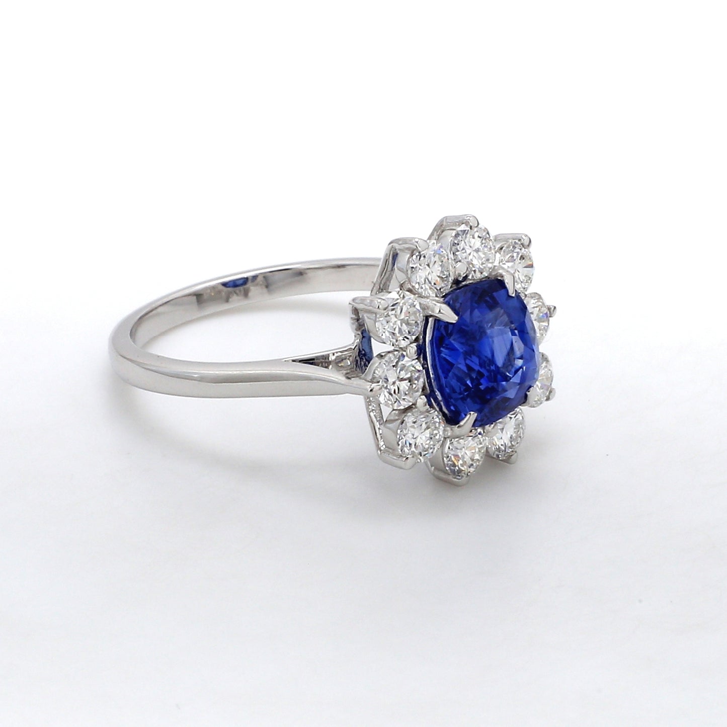 2.55ct Certified No Heat Cornflower Blue Sapphire Diamond Halo Ring