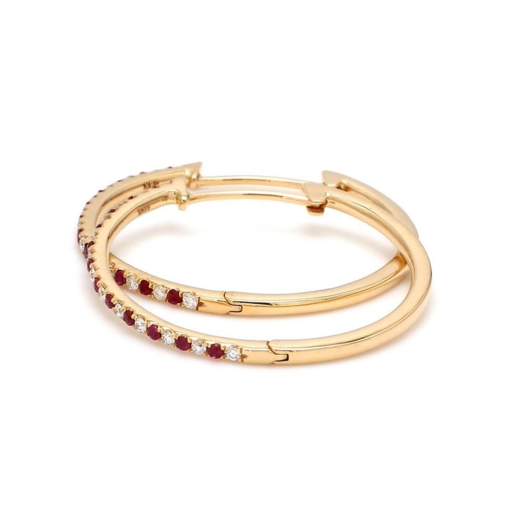 Natural Ruby & Diamond Hoop Earrings – 18K Gold | 30mm