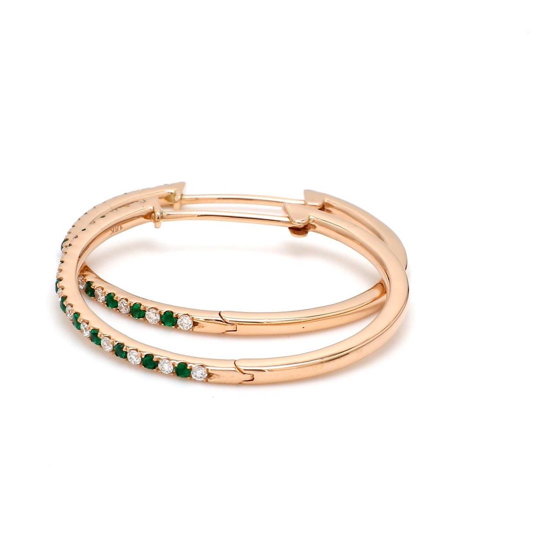 Natural Zambian Emerald & Diamond Hoop Earrings – 18K Gold | 30mm