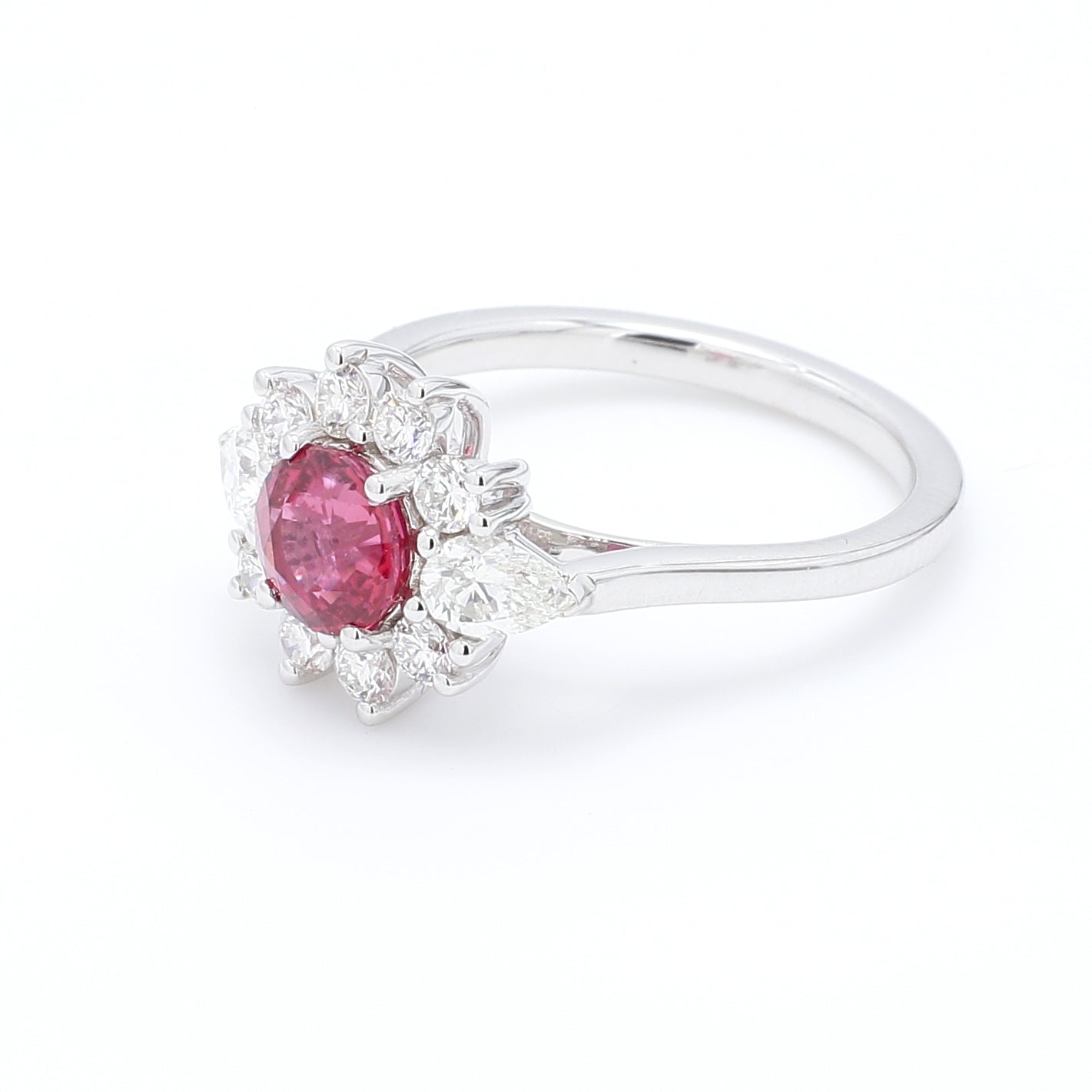 GIA Certified No Heat Pink Spinel Centre Diamond Halo Ring