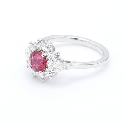 GIA Certified No Heat Pink Spinel Centre Diamond Halo Ring