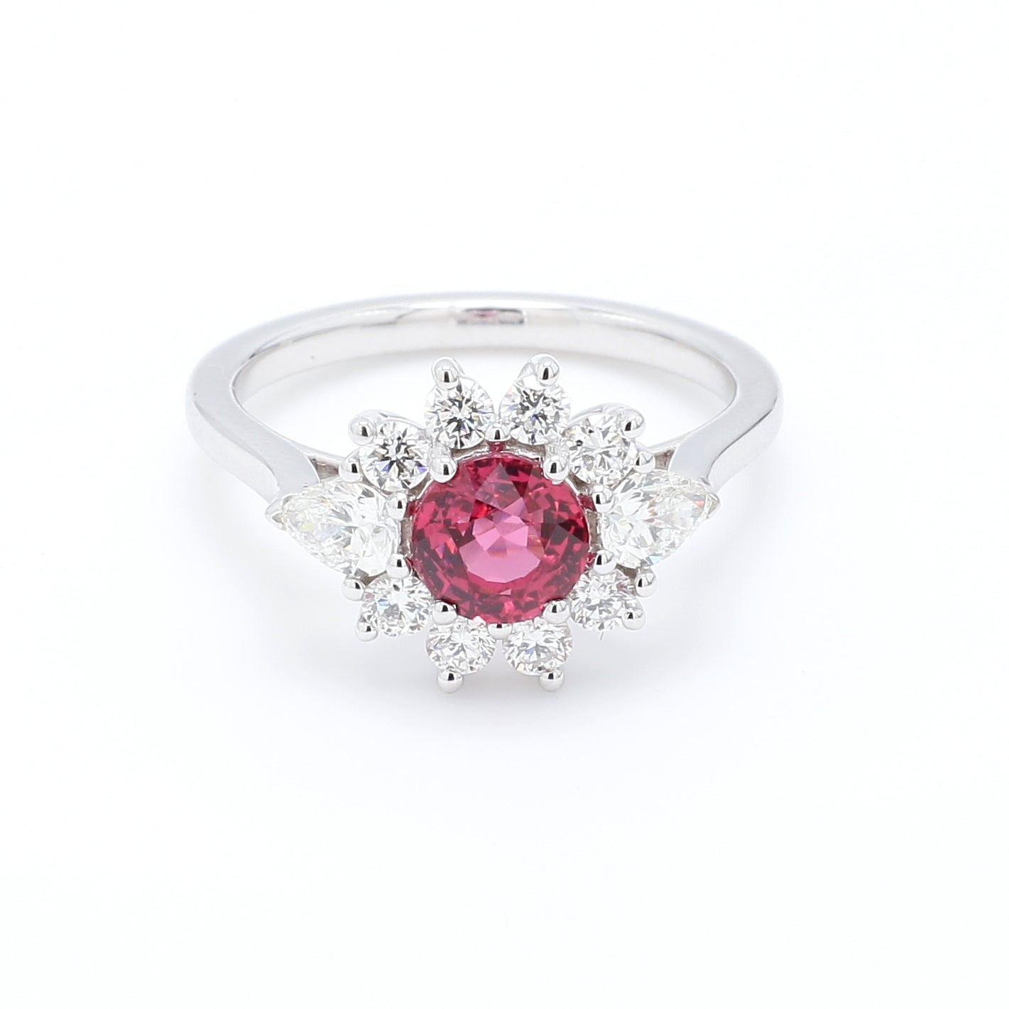 GIA Certified No Heat Pink Spinel Centre Diamond Halo Ring