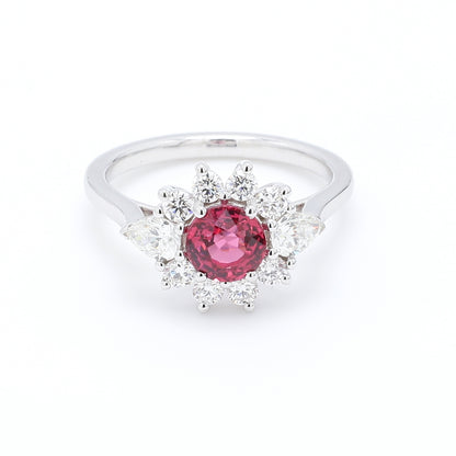 GIA Certified No Heat Pink Spinel Centre Diamond Halo Ring