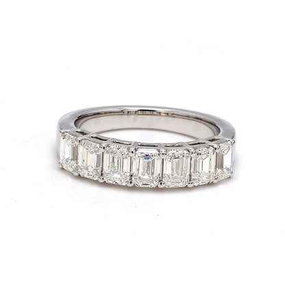 18K White Gold 7 Stone Emerald Cut Wedding Band - GIA Certified