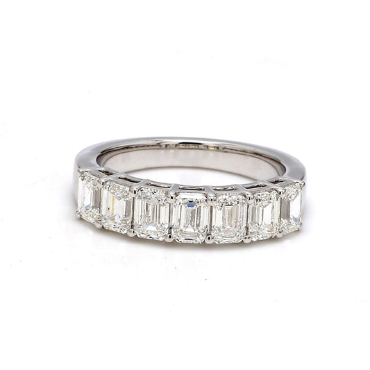 18K White Gold 7 Stone Emerald Cut Wedding Band - GIA Certified