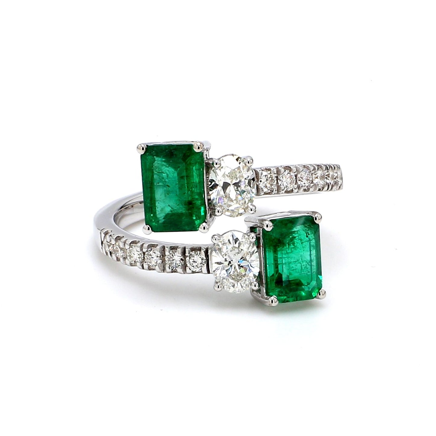 Zambian Emerald Toi et Moi Ring with Diamond Accents