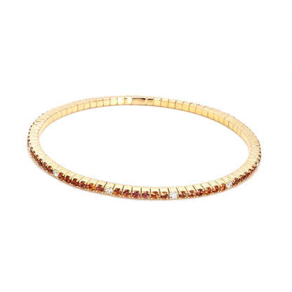 Diamond Orange Sapphire Stretch Bracelet 60mm-14K Yellow Gold