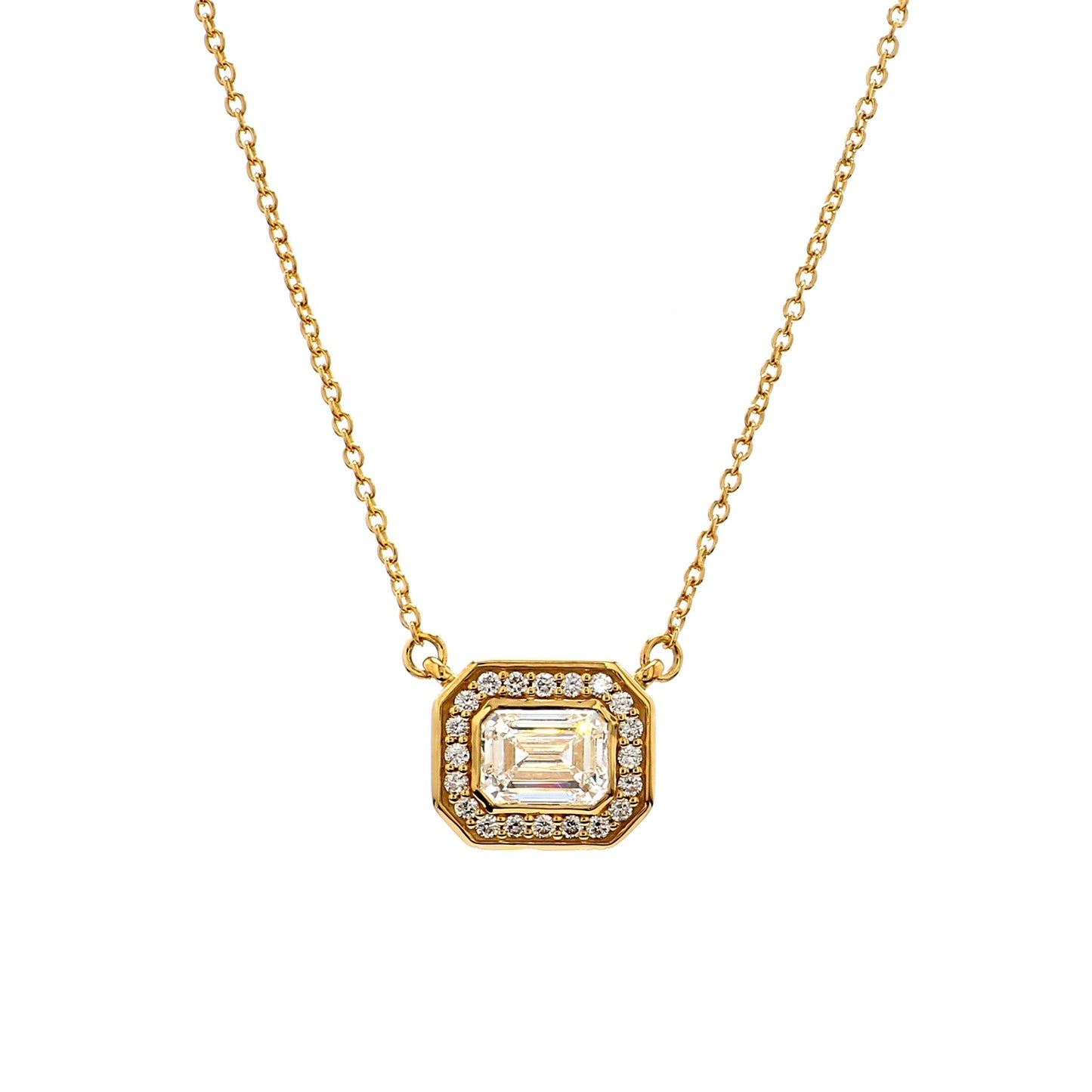 GIA Certified  1.00 Ct Emerald Cut Diamond Halo Pendant – 18K Yellow Gold