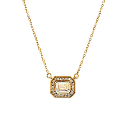 GIA Certified  1.00 Ct Emerald Cut Diamond Halo Pendant – 18K Yellow Gold