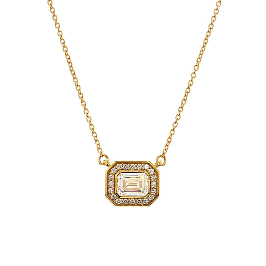 GIA Certified  1.00 Ct Emerald Cut Diamond Halo Pendant – 18K Yellow Gold