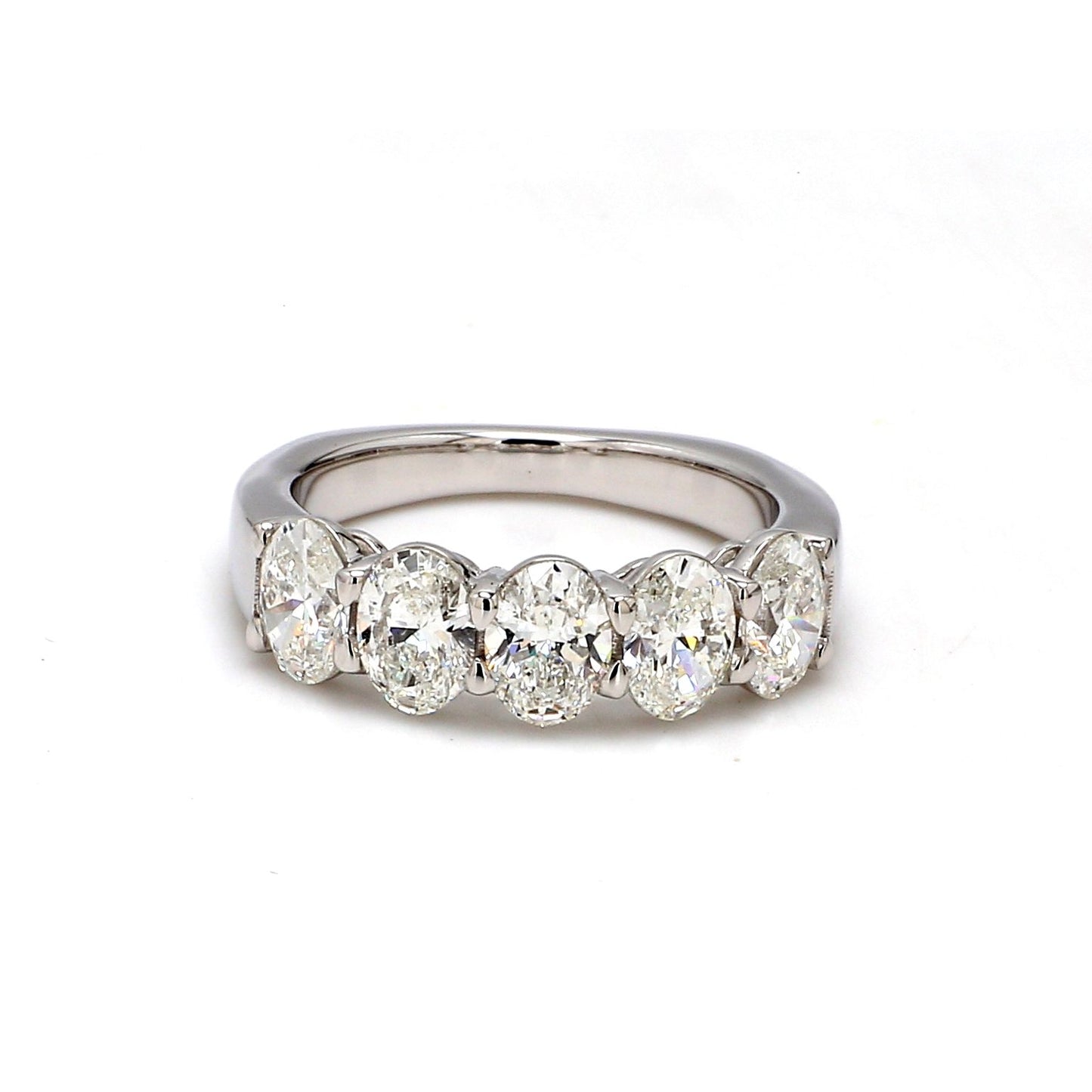 18K White Gold 5 Stone Oval Cut Wedding Band - GIA Certified