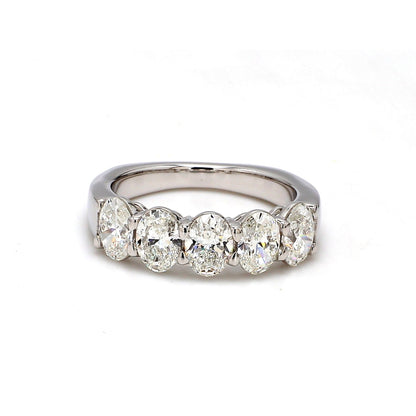 18K White Gold 5 Stone Oval Cut Wedding Band - GIA Certified