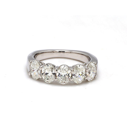 18K White Gold 5 Stone Oval Cut Wedding Band - GIA Certified