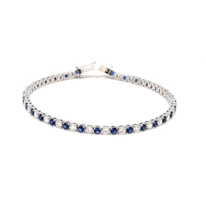 18K White Gold Blue Sapphire and Diamond Tennis Bracelet- 4.50 ct tw
