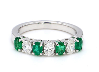 Zambian Emerald & Diamond Seven-Stone Band – Oval 4x3mm in 18K White Gold