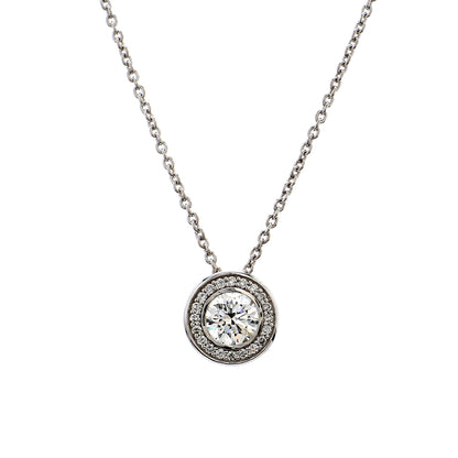 GIA Certified  1.00 Ct Round Cut Diamond Halo Pendant – 18K White Gold