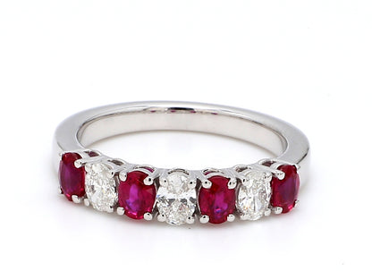 Ruby & Diamond Seven-Stone Band – Oval 4x3mm in 18K White Gold