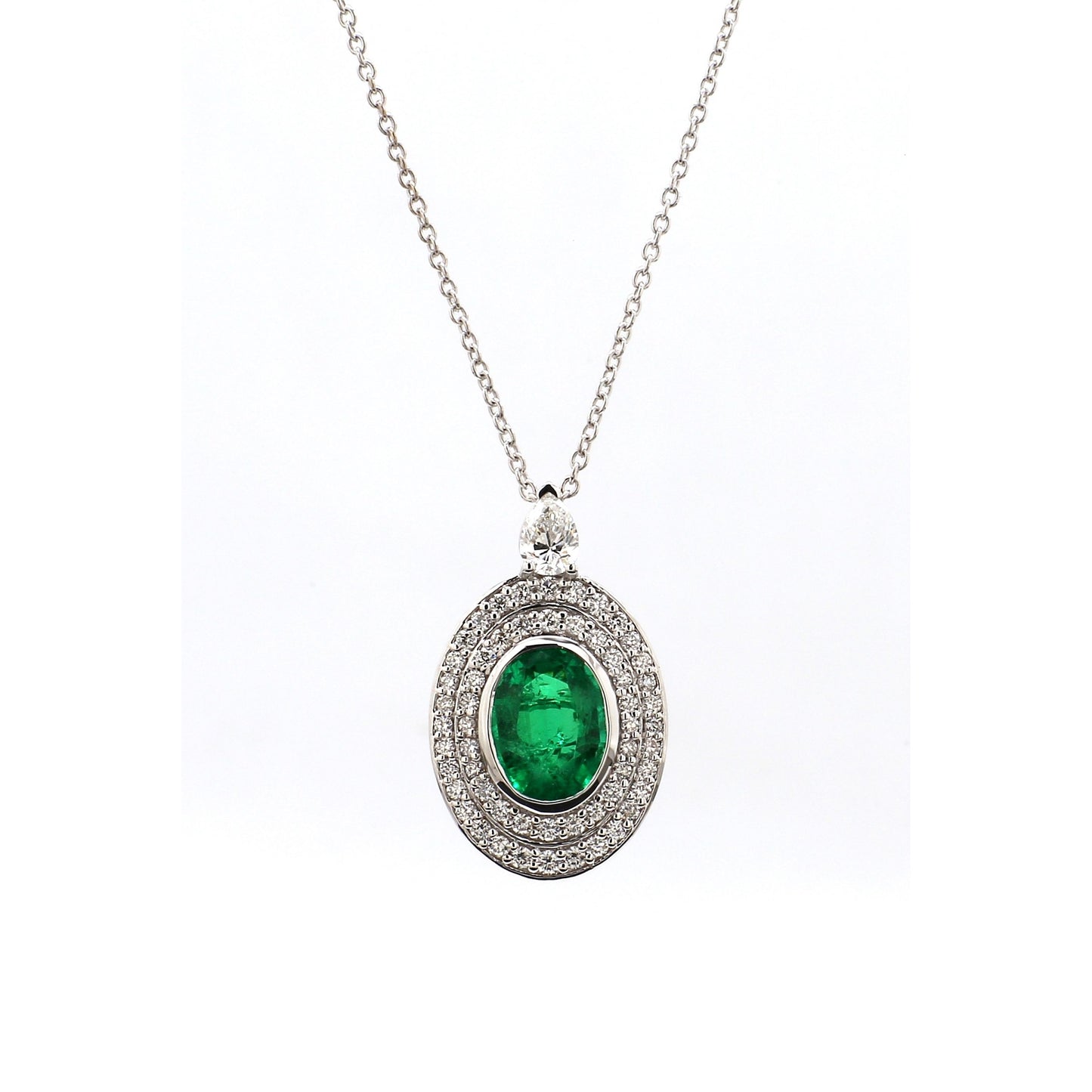 Diamond & Emerald Pendant in 18K White Gold